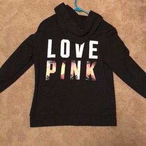 Black sweatshirt with love pink tropical print
